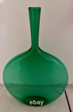 Joe Cariati Studio Hand Blown Flat Bottle Art Glass Vase Green 12 Height
