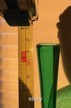 Joe Cariati Studio Hand Blown Flat Bottle Art Glass Vase Green 12 Height