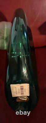 Joe Cariati Studio Hand Blown Flat Bottle Art Glass Vase Green 12 Height