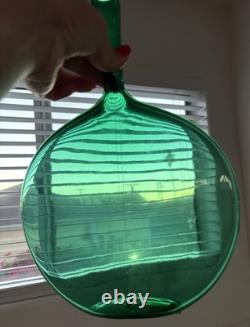 Joe Cariati Studio Hand Blown Flat Bottle Art Glass Vase Green 12 Height