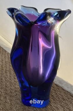 Josef Hospodka Chribská Blue and Purple Czech Republic Heavy Vase