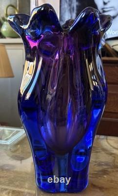Josef Hospodka Chribská Blue and Purple Czech Republic Heavy Vase
