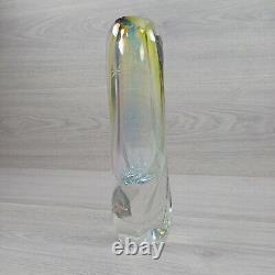 Josef Rozinek Twisted star Etched Glass Vase 1960's Rare Vintage Yellow Blue