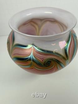Joseph Morel Zellique SIGNED Iridescent Pulled Feather Art Glass Vase 1982