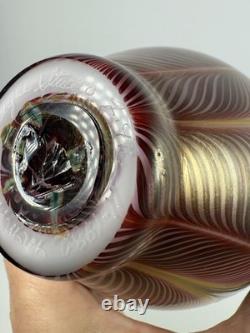 Joseph Morel Zellique SIGNED Iridescent Pulled Feather Art Glass Vase 1982