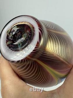 Joseph Morel Zellique SIGNED Iridescent Pulled Feather Art Glass Vase 1982