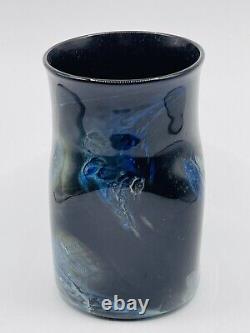 Josh Simpson Studio Art Glass Cobalt Blue New Mexico Tumbler Vase 4.25 Signed