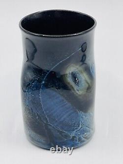 Josh Simpson Studio Art Glass Cobalt Blue New Mexico Tumbler Vase 4.25 Signed