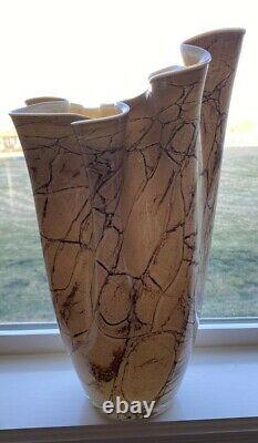 Jozefina Hankerchief Glass Vase, Krosno, Poland, Handblown Art, 15 tall, beiges