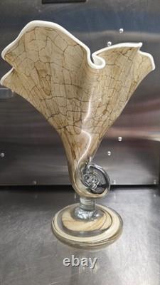 Jozefina Krosno Poland Handkerchief Blown Glass Vase Large Rare Centerpiece