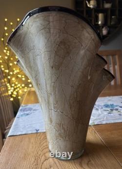 Jozefina Krosno XL Hand Blown Crackle Marbled 13 Hankerchief Art Glass Vase VGC