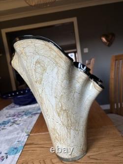 Jozefina Krosno XL Hand Blown Crackle Marbled 13 Hankerchief Art Glass Vase VGC
