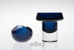 KAJ FRANCK ART GLASS VASE + BOWL BLUE 2 SIGNED K. FRANCK for Nuutajärvi FINLAND