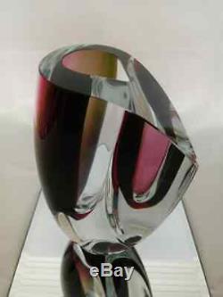 KOSTA BODA MIRAGE LARGE Vase Goran Warff New in Box Art Glass Red Maroon Gray