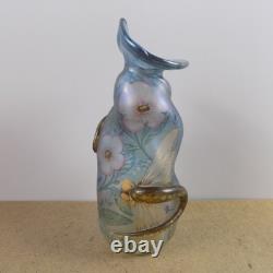 Kisslinger Art Glass Vase Dragonfly & Flowers Signed 7.75 Tall VGC