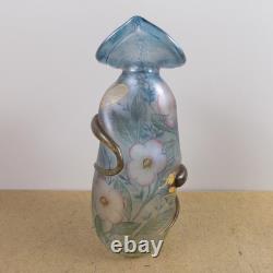 Kisslinger Art Glass Vase Dragonfly & Flowers Signed 7.75 Tall VGC