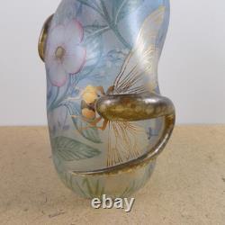 Kisslinger Art Glass Vase Dragonfly & Flowers Signed 7.75 Tall VGC