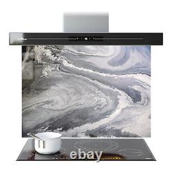 Kitchen Glass Splashback Toughened Cooker ANY SIZE Abstract Art Grey Wave WxH
