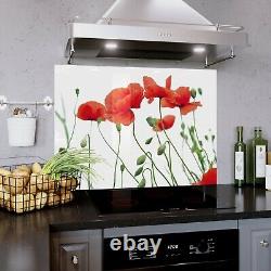 Kitchen Glass Splashback Toughened Tile Cooker ANY SIZE Red Poppies Flowers Art