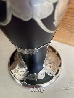 Kralik Loetz Art Nouveau iridescent glass Vase Silver Overlay Probably Alvin