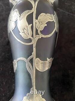 Kralik Loetz Art Nouveau iridescent glass Vase Silver Overlay Probably Alvin