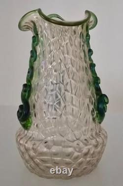 Kralik Martele Art Nouveau Art Glass Vase Applied Green Rigaree Decoration c1900