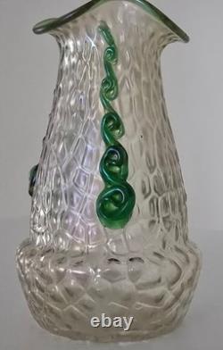 Kralik Martele Art Nouveau Art Glass Vase Applied Green Rigaree Decoration c1900