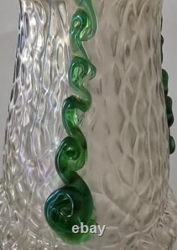 Kralik Martele Art Nouveau Art Glass Vase Applied Green Rigaree Decoration c1900