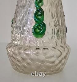 Kralik Martele Art Nouveau Art Glass Vase Applied Green Rigaree Decoration c1900