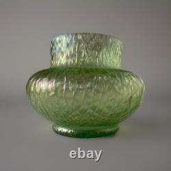 Kralik Sohn Martelé Art Nouveau Iridescent Uranium Green Glass Vase c1910-1920
