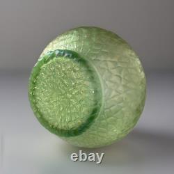 Kralik Sohn Martelé Art Nouveau Iridescent Uranium Green Glass Vase c1910-1920