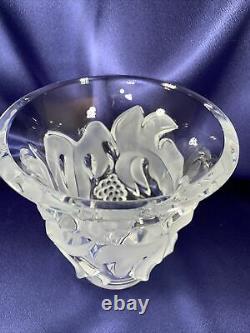 LALIQUE France Signed Art Glass crystal grapes vine SAUMUR vaseRARE