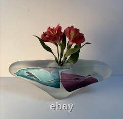 LARGE James R. Wilbat Art Glass Vase Paperweight 1995 Colorful Abstract 14 in