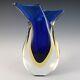 Large Murano Venetian Blue & Amber Sommerso Glass Vase