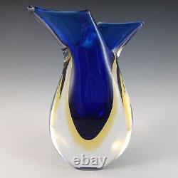 LARGE Murano Venetian Blue & Amber Sommerso Glass Vase