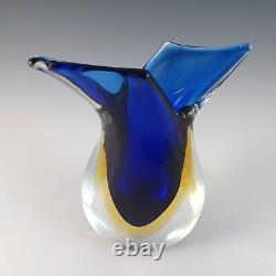 LARGE Murano Venetian Blue & Amber Sommerso Glass Vase