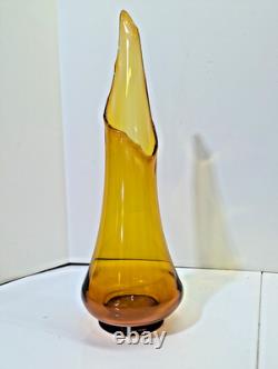 LE Smith Honey Amber Smoothie Swung Glass Vase 21 McM Wide Mouth