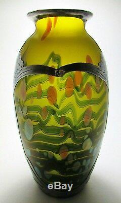 LOETZ CYTISUS Metallic Lemon Yellow Art Glass Vase Alvin Sterling Overlay 7 T