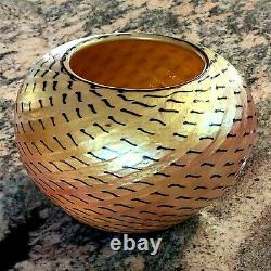 LUNDBERG Gold Aurene Snake Skin Art Glass Bowl Vase Signed 1995 dated #041801