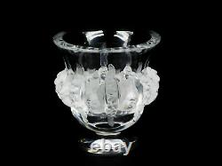Lalique France Bacchantes Dampierre Art Glass Footed Vase with Sparrows Perfect