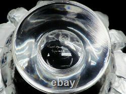 Lalique France Bacchantes Dampierre Art Glass Footed Vase with Sparrows Perfect
