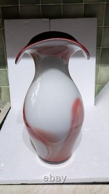 Large 15 Stunning Red White Black, Art Glass Vase vgc Free P&P