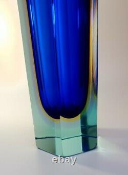 Large 2.3kg 1970s Alessandro Mandruzzato Sommerso Murano Faceted Art Glass Vase