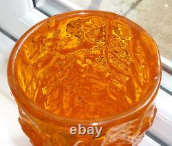 Large 9 1/8 Inch Whitefriars Tangerine Geoffrey Baxter Bark Vase Mint