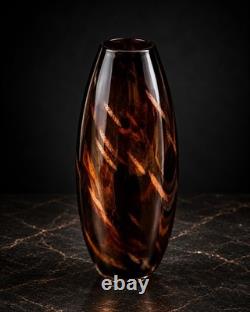Large Amber Art Glass Vase Heavy Murano Style Smoked Glass 38cm Vintage