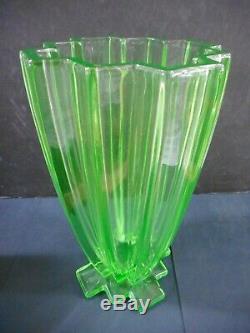 Large Art Deco Green Vaseline / Uranium Glass Vase
