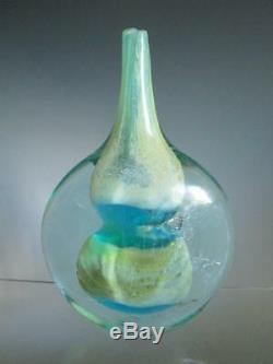 Large Art Glass Mdina Lollipop Cut Ice Vase Blue & Sand 1970`s