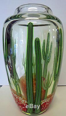 Large Art Glass Saguaro Cactus Vase Signed Beyers and Labeled Orient & Flume 12#
