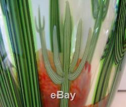 Large Art Glass Saguaro Cactus Vase Signed Beyers and Labeled Orient & Flume 12#