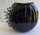 Large Black Studio Glass Hand Blown Vase With Clear Decorative Fins To One Side